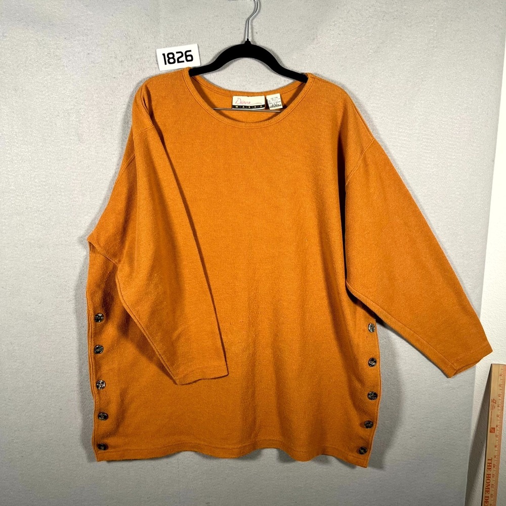 Vintage Diana Marco Sweater Womens 18/20 Burnt Orange Side Button Ribbed Knit